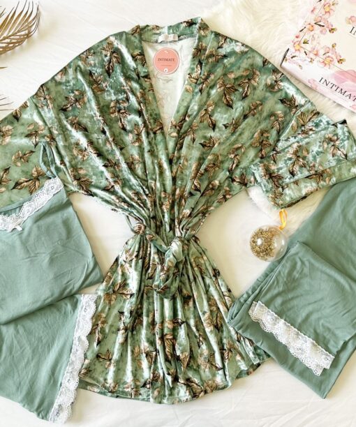 Parure Velours & Coton 4 pièces & 2 Accessoires Vert