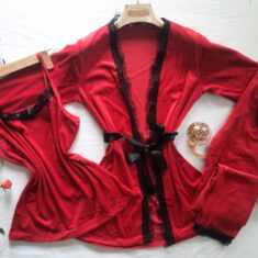 Pyjama 3 Pièces Velours Soft Rouge & Noir