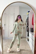 Pyjama Chemise Coton Vert Doux Imprimé Tigre