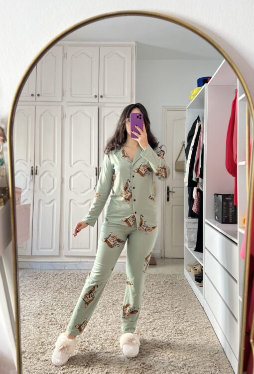 Pyjama Chemise Coton Vert Doux Imprimé Tigre – Image 1