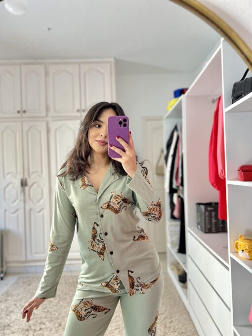 Pyjama Chemise Coton Vert Doux Imprimé Tigre – Image 2