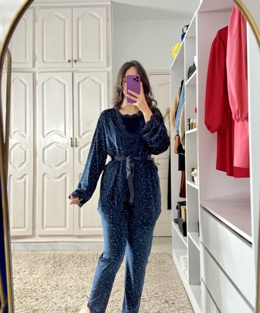 Pyjama 3 Pièces Velours Soft Bleu