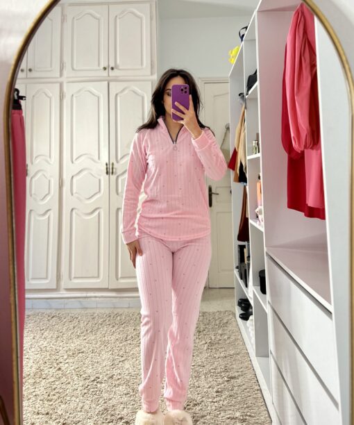 Pyjama Polaire Rose Bébé Pointillé