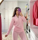 Pyjama Polaire Rose Bébé Pointillé – Image 2