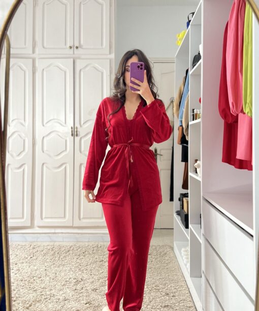 Pyjama 3 Pièces Velours Soft Rouge (Top)