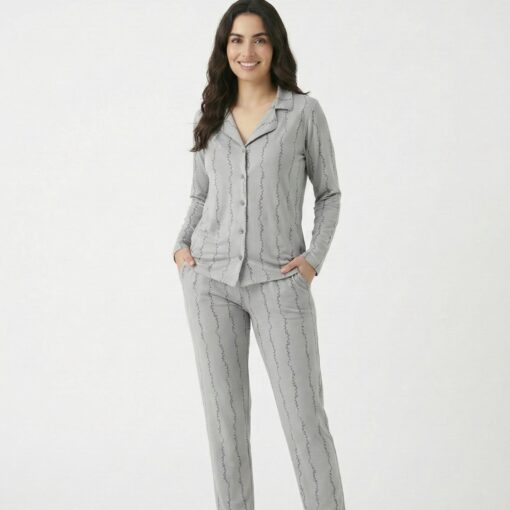 Pyjama Chemise Coton Gris En Gris Foncé