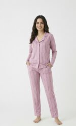 Pyjama Chemise Coton Violet En Violet Foncé