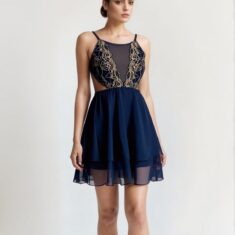 Nuisette Bleu Marine en Dentelle Doré