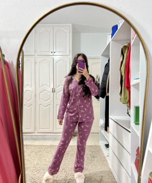 Pyjama Chemise Coton Violet