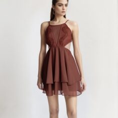 Nuisette et String Rouge Brique en Dentelle