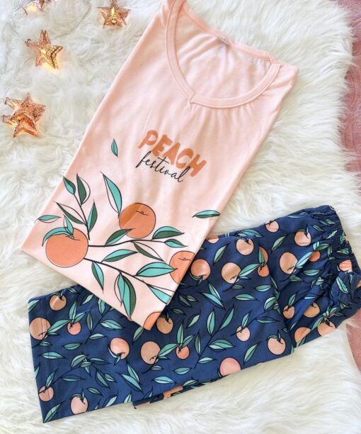 Pyjama Coton Bleu  "Peach Festival"