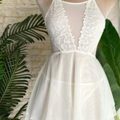 Nuisette et String Blanc Sucré en Dentelle