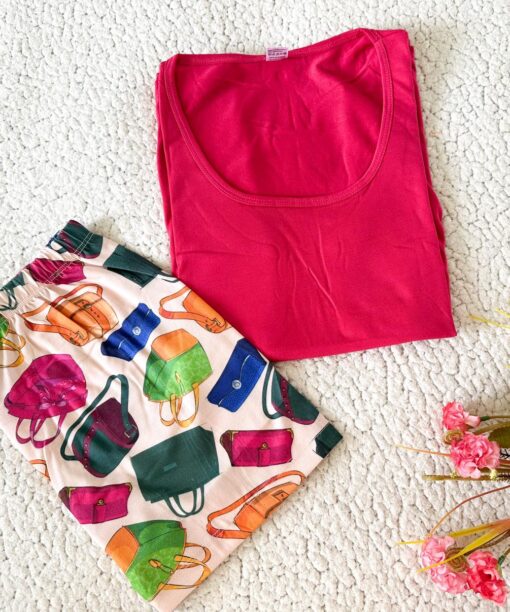 Pyjama Short Coton Sans Manches Rouge