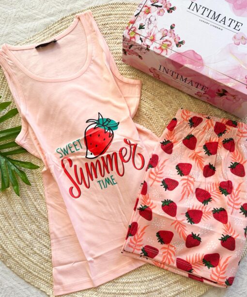 Pyjama Short Coton Rose Sweet Summer Time