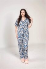 Pyjama Chemise Coton Bleu Imprimé