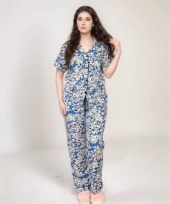 Pyjama Chemise Coton Bleu Imprimé