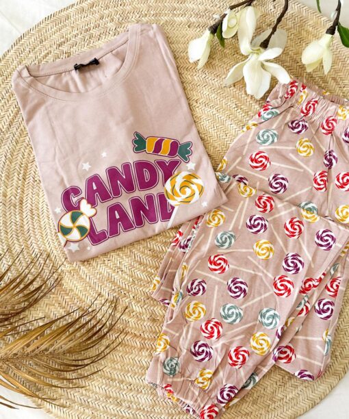 Pyjama Coton Demi Manches Rose "Candy Land"