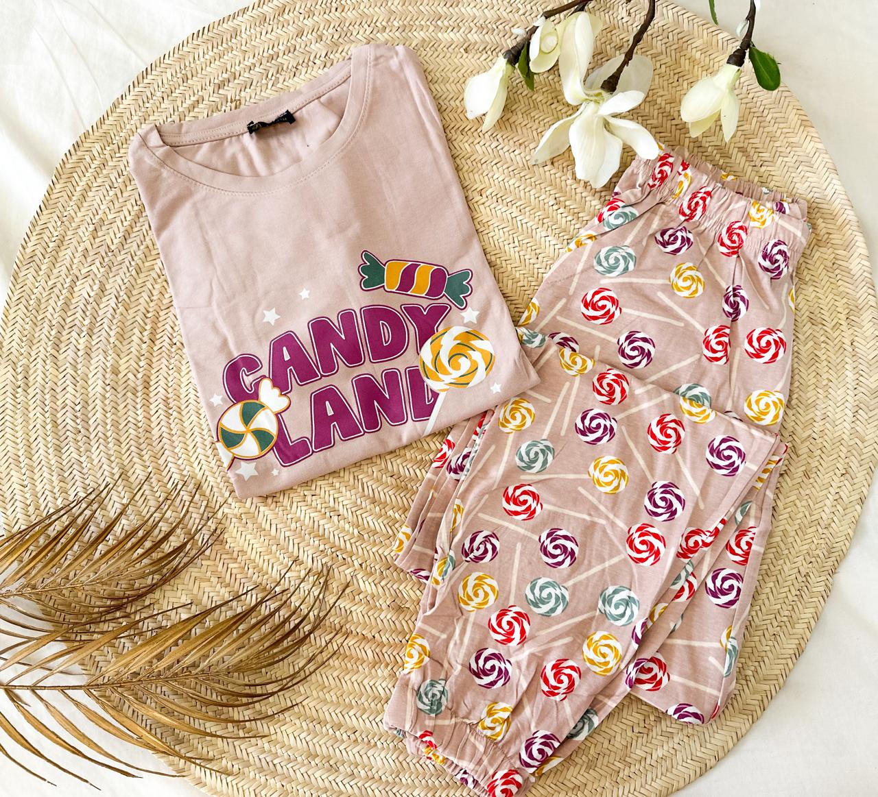 candy-land Pyjama Coton Demi Manches Rose "Candy Land" – Image 1