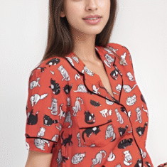 Pyjama Chemise et Short Coton Rouge