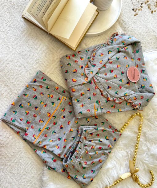Pyjama Chemise Coton Gris Imprimé Bateaux