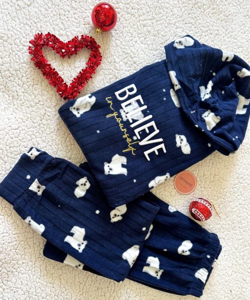 Pyjama Capuche Polaire Bleu Marine