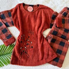 Pyjama Polaire Rouge Brique Carreaux Lapin