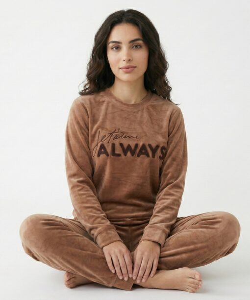 Pyjama Velours Camel "Je t'aime Always"