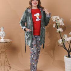 Pyjama 3 Pièces Polaire & Coton Rouge & Gris