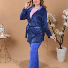 Pyjama 3 Pièces Polaire & Coton Bleu & Rose