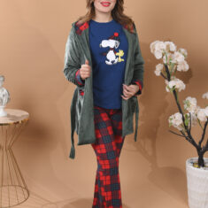 Pyjama 3 Pièces Polaire & Coton Bleu & Rouge Carreaux