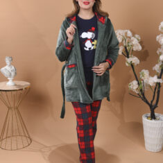 Pyjama 3 Pièces Polaire & Coton Bleu Marine & Rouge Carreaux