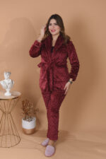 Pyjama Polaire Robe de Chambre & Pantalon Rouge – Image 4