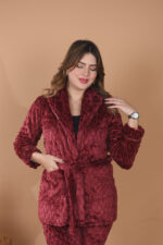 Pyjama Polaire Robe de Chambre & Pantalon Rouge Bordeaux – Image 3