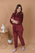 Pyjama Polaire Robe de Chambre & Pantalon Rouge Bordeaux – Image 6