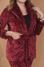 Pyjama Polaire Robe de Chambre & Pantalon Rouge Bordeaux – Image 4