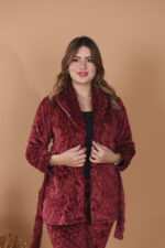 Pyjama Polaire Robe de Chambre & Pantalon Rouge – Image 3