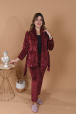 Pyjama Polaire Robe de Chambre & Pantalon Rouge Bordeaux – Image 5