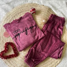 Pyjama Velours Capuche Rose "TOO MAGNIFIQUE"