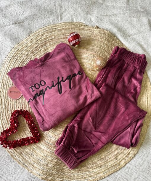 Pyjama Velours Capuche Rose "TOO MAGNIFIQUE"