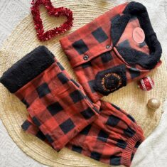 Pyjama Chemise Polaire Orangé  & Noir