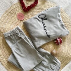 Pyjama Velours Capuche Grège "CHARME"