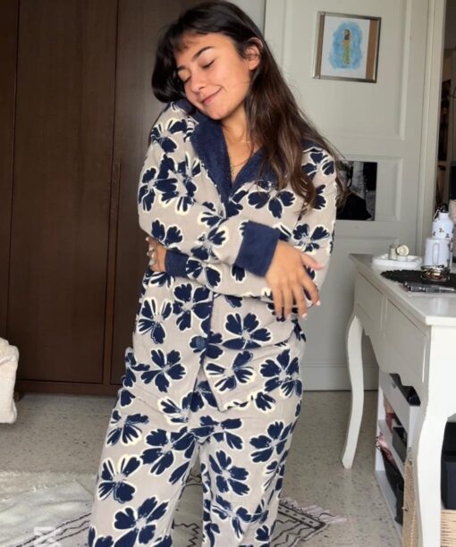 Pyjama Chemise Polaire Beige & Bleu