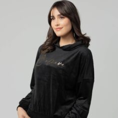 Pyjama Velours Capuche Noir "BELIEVE"