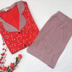 Pyjama Chemise et Short Coton Rouge