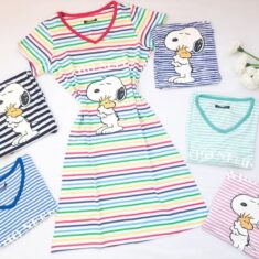 Pyjama Robe Coton Snoopy Rayé Multicolore