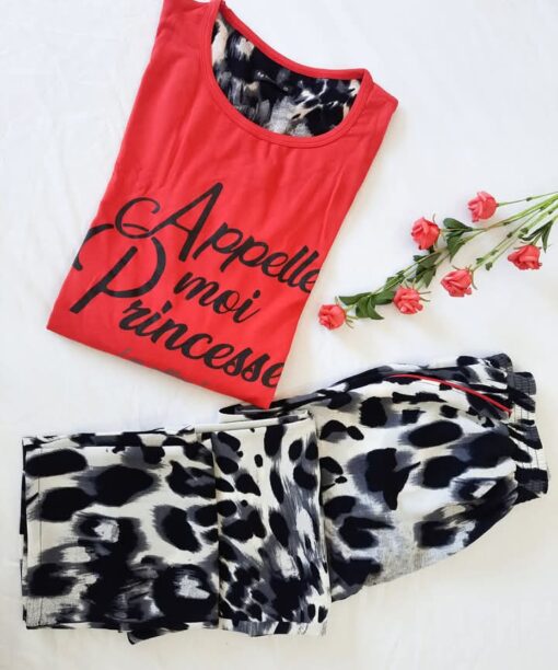 Pyjama Coton & Satin Noir et Rouge "Appelle Moi Princesse"