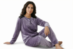 Pyjama Velours Lilas & Dentelle Noire