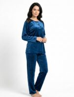 Pyjama Velours Bleu & Dentelle Noire – Image 2