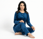 Pyjama Velours Bleu & Dentelle Noire