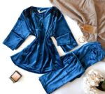 Pyjama Velours Bleu & Dentelle Noire – Image 3
